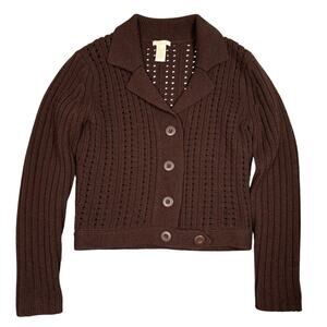 Y2K Womens Size M Brown Button Front Sweater Wool Blend